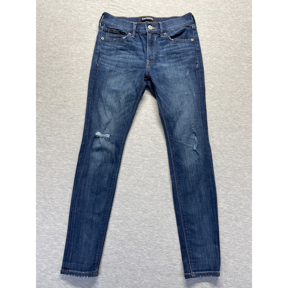 Express Leggings Jeans Womens 2 Blue Denim Cotton Stretch Mid Rise‎ Distressed